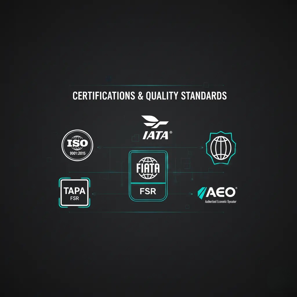 International logistics certifications and quality assurance badges - ISO, IATA, FIATA